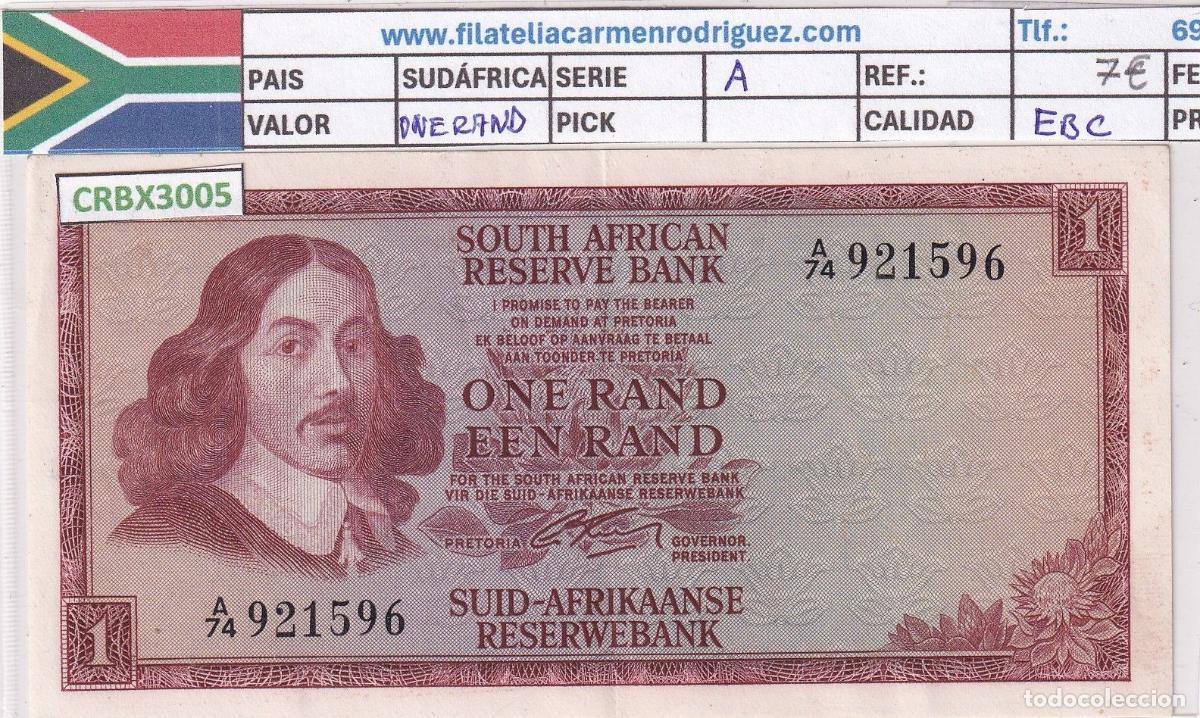 Notas Internacionais: CRBX3005 BILLETE SUDAFRICA 1 RAND SERIE A EBC