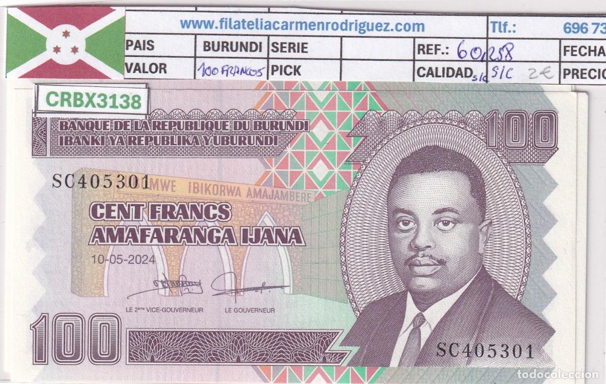 International Banknotes: CRBX3138 BILLETE BURUNDI 100 FRANCOS 2024 SIN CIRCULAR