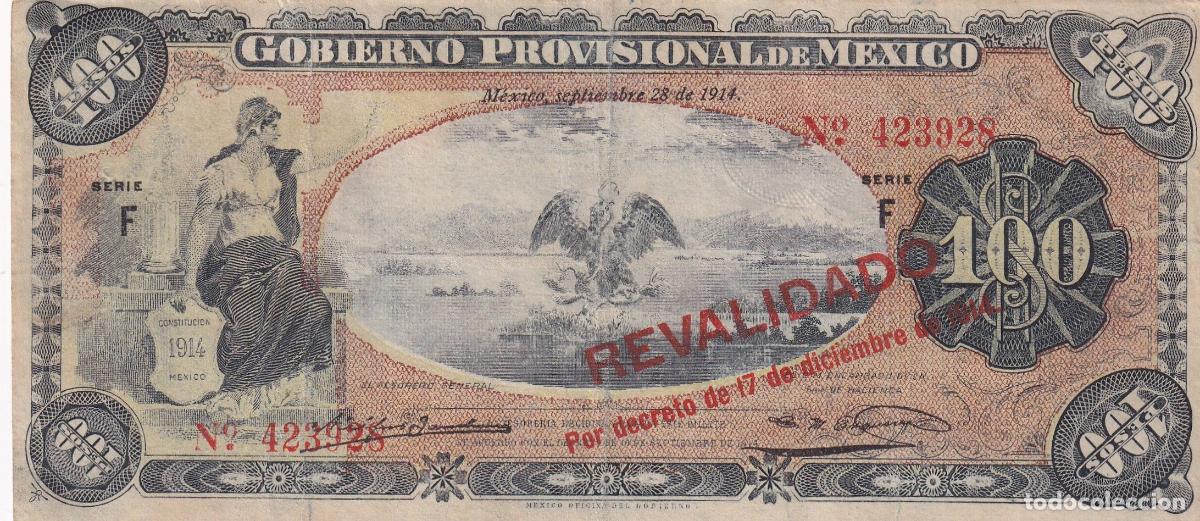 Billetes extranjeros: CRBX2091 BILLETE MEXICO 100 PESOS 1914 SELLO REVALIDADO BC