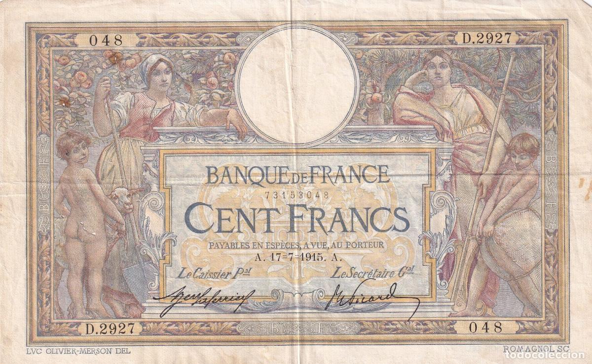 Notas Internacionais: CRBX2632 BILLETE FRANCIA 100 FRANCOS 1915 MC