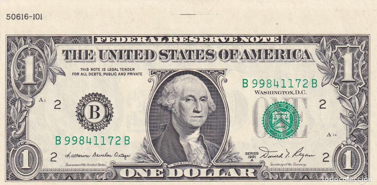 Notas Internacionais: CRBX2637 BILLETE EEUU 1 D&Oacute;LAR SERIE B 1981 CON SOLAPA RARO S/C