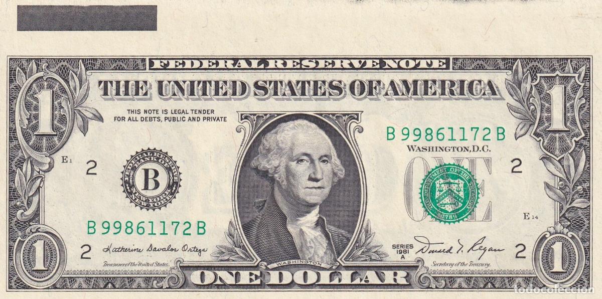 Notas Internacionais: CRBX2638 BILLETE EEUU 1 D&Oacute;LAR SERIE B 1981 CON SOLAPA RARO S/C