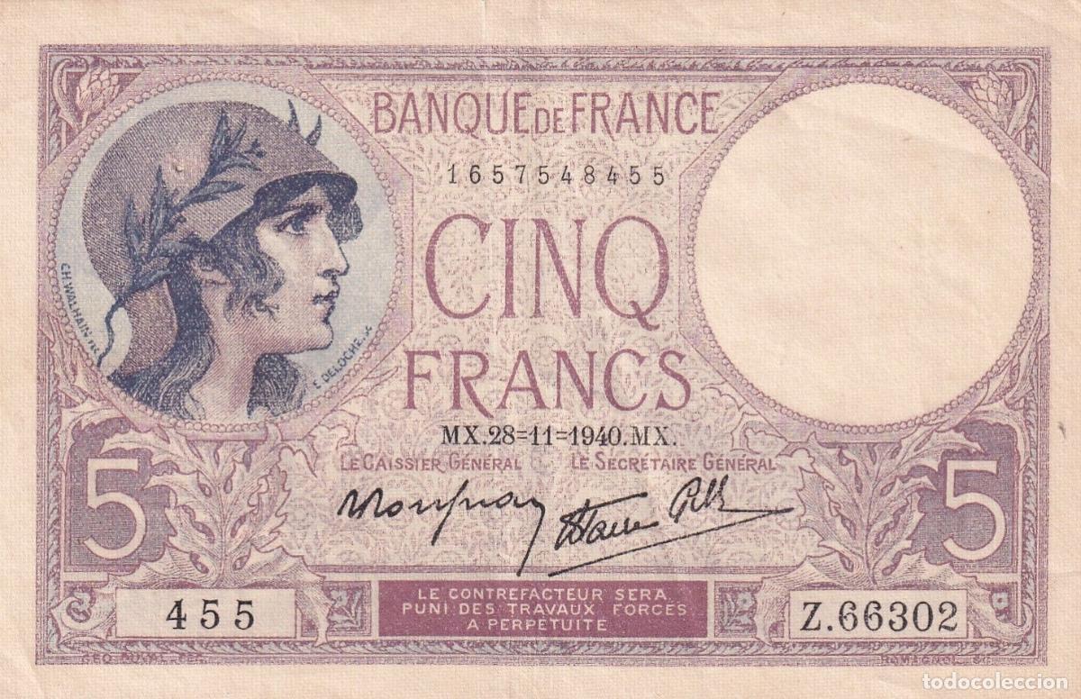 International Banknotes: CRBX2639 BILLETE FRANCIA 5 FRANCOS 1940 MBC+