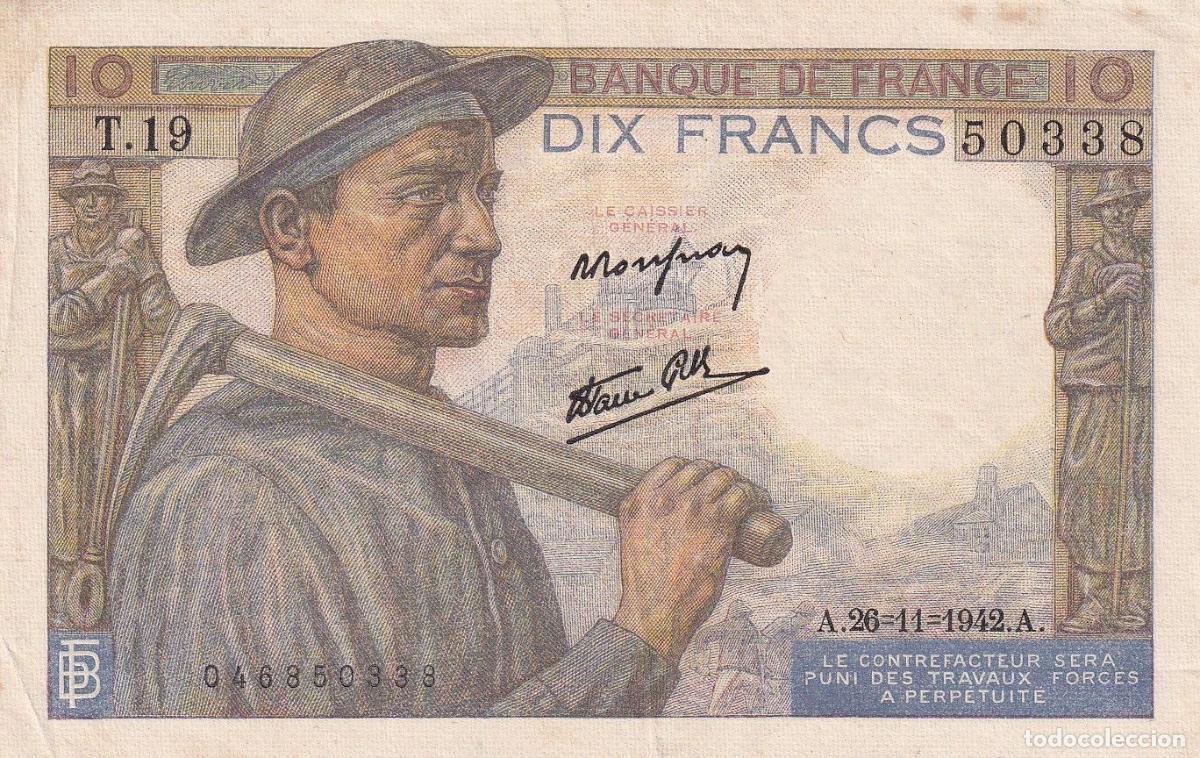 International Banknotes: CRBX2642 BILLETE FRANCIA 10 FRANCOS 1942 MBC+