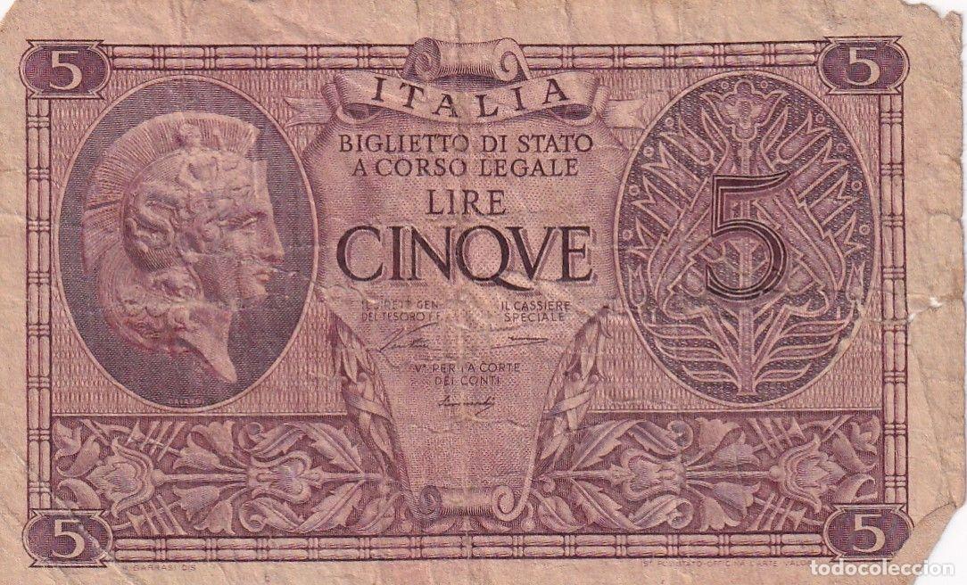 International Banknotes: CRBX2645 BILLETE ITALIA 5 LIRAS CON ROTURAS