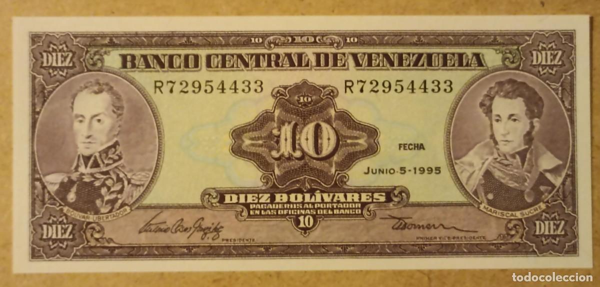 Banconote internazionali: Billete 10 bol&iacute;vares de Venezuela 1995 (Sim&oacute;n Bol&iacute;var)