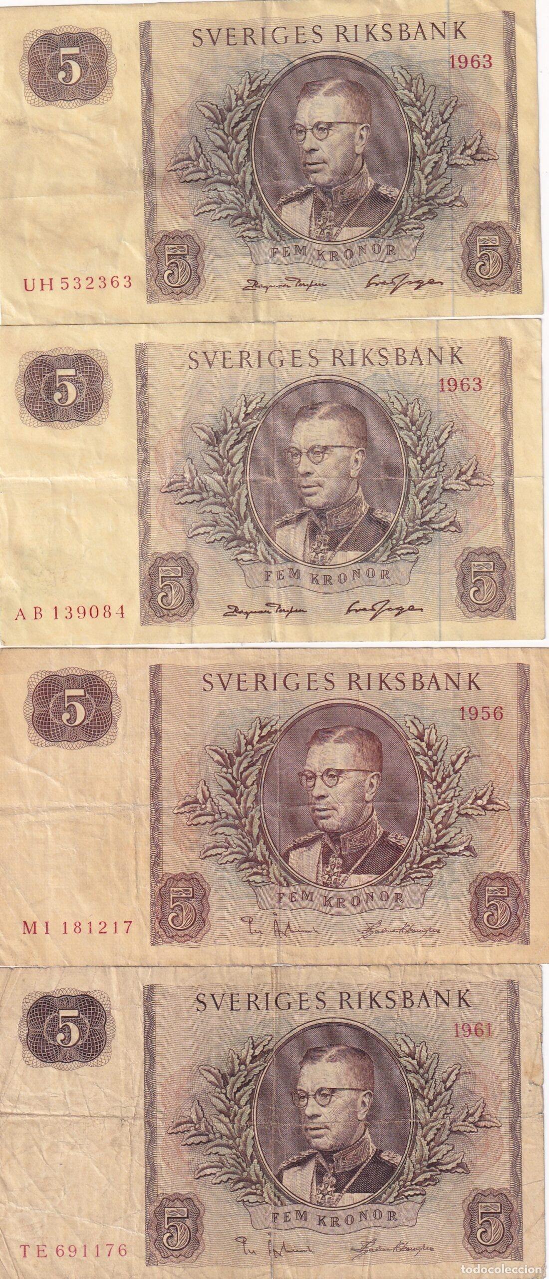 Billets internationaux: CRBX2772 LOTE 4 BILLETES SUECIA 5 KRONOR USADOS VER FOTO
