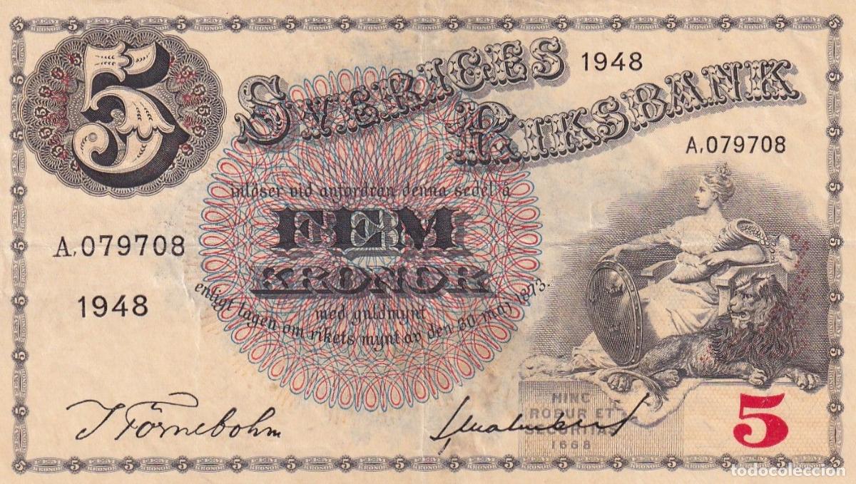 Billets internationaux: CRBX2779 BILLETE SUECIA 5 KRONOR 1948 SERIE A MBC