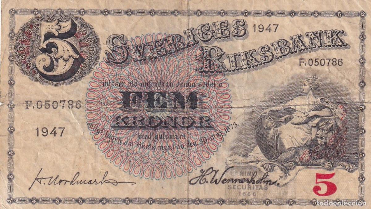 Billets internationaux: CRBX2781 BILLETE SUECIA 5 KRONOR 1947 SERIE F BC