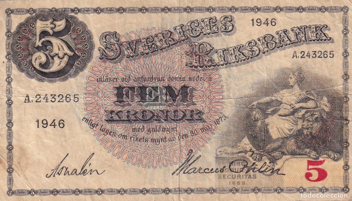 Billets internationaux: CRBX2782 BILLETE SUECIA 5 KRONOR 1946 SERIE A BC