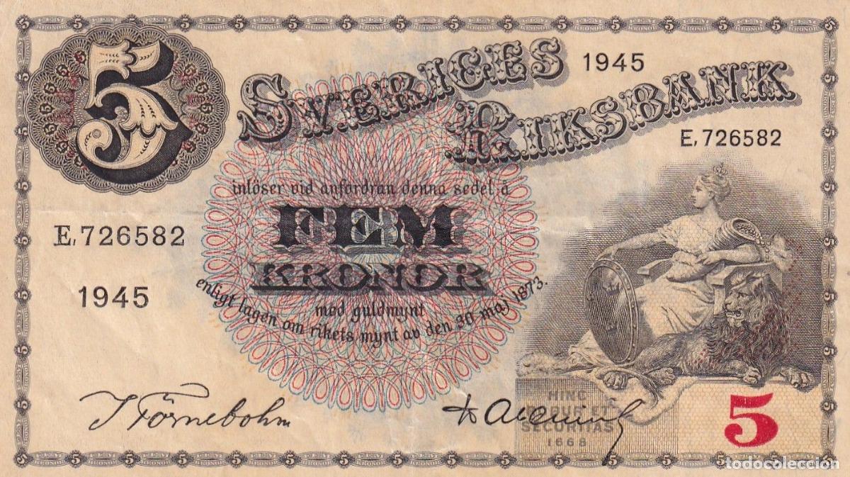 Billets internationaux: CRBX2784 BILLETE SUECIA 5 KRONOR 1945 SERIE E MBC+