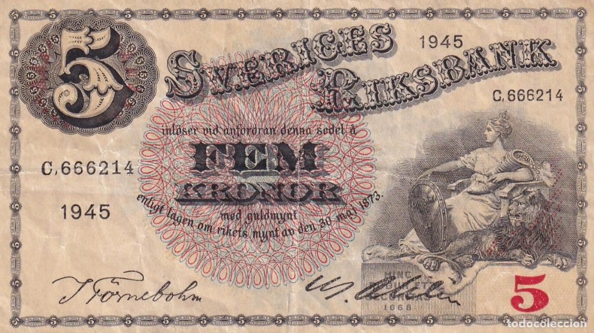 Billets internationaux: CRBX2785 BILLETE SUECIA 5 KRONOR 1945 SERIE C MBC