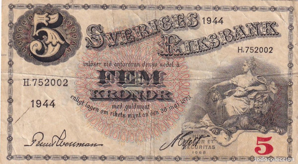 Billets internationaux: CRBX2786 BILLETE SUECIA 5 KRONOR 1944 SERIE H MBC-