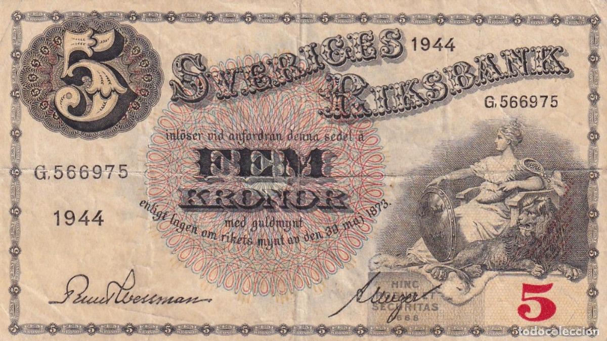 Billets internationaux: CRBX2787 BILLETE SUECIA 5 KRONOR 1944 SERIE G MBC