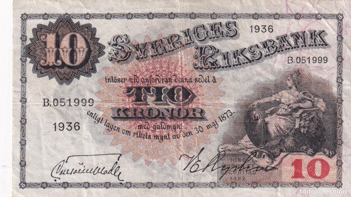 Billets internationaux: CRBX2795 BILLETE SUECIA 10 KRONOR 1936 SERIE B MBC