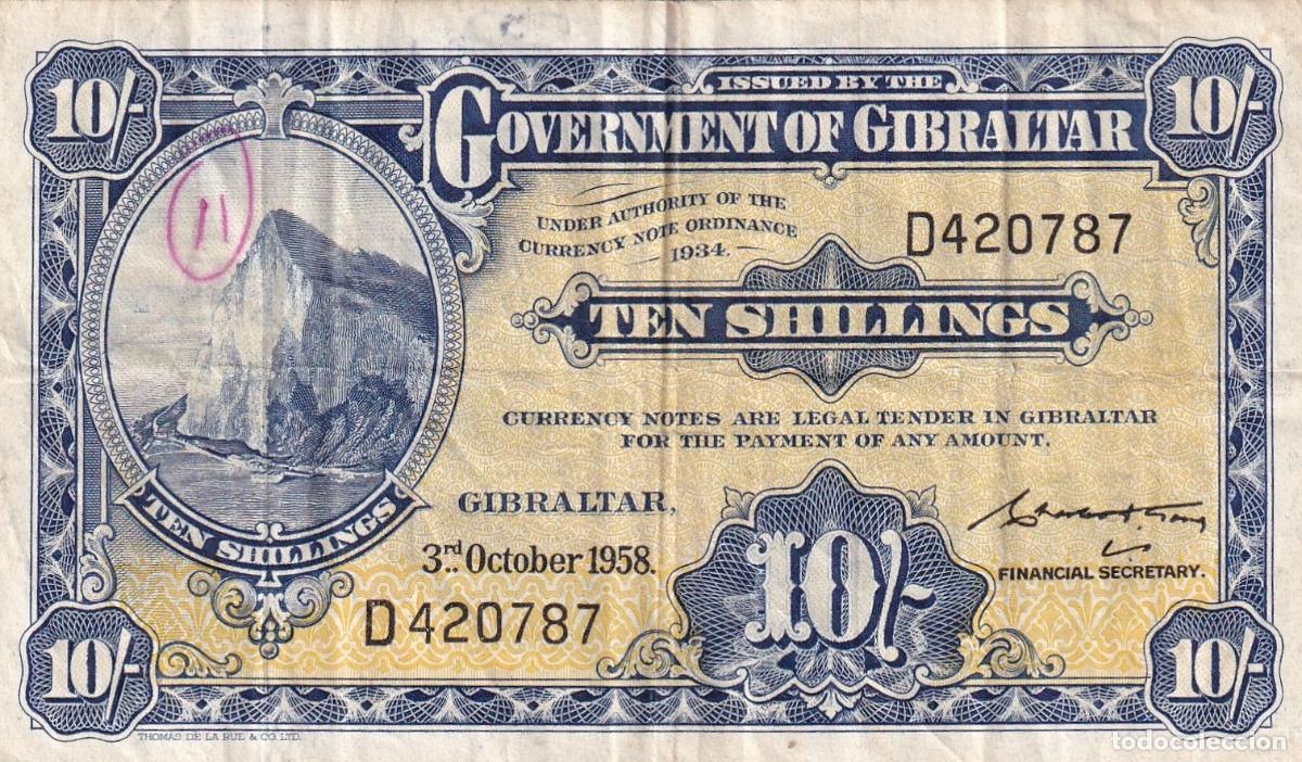 Billetes extranjeros: CRBX2826 BILLETE GIBRALTAR 10 SHILLINGS 1958 PINTADO CON BOLI REVERSO BC