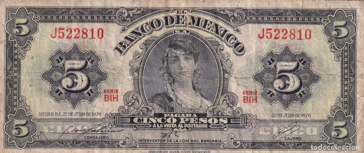 Billetes extranjeros: CRBX2831 BILLETE MEXICO 5 PESOS 1970 SERIE J BC