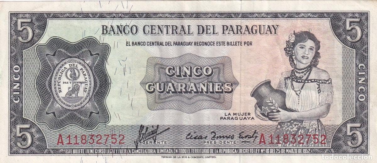 Billetes extranjeros: CRBX2833 BILLETE PARAGUAY 5 GUARANIES 1952 MBC
