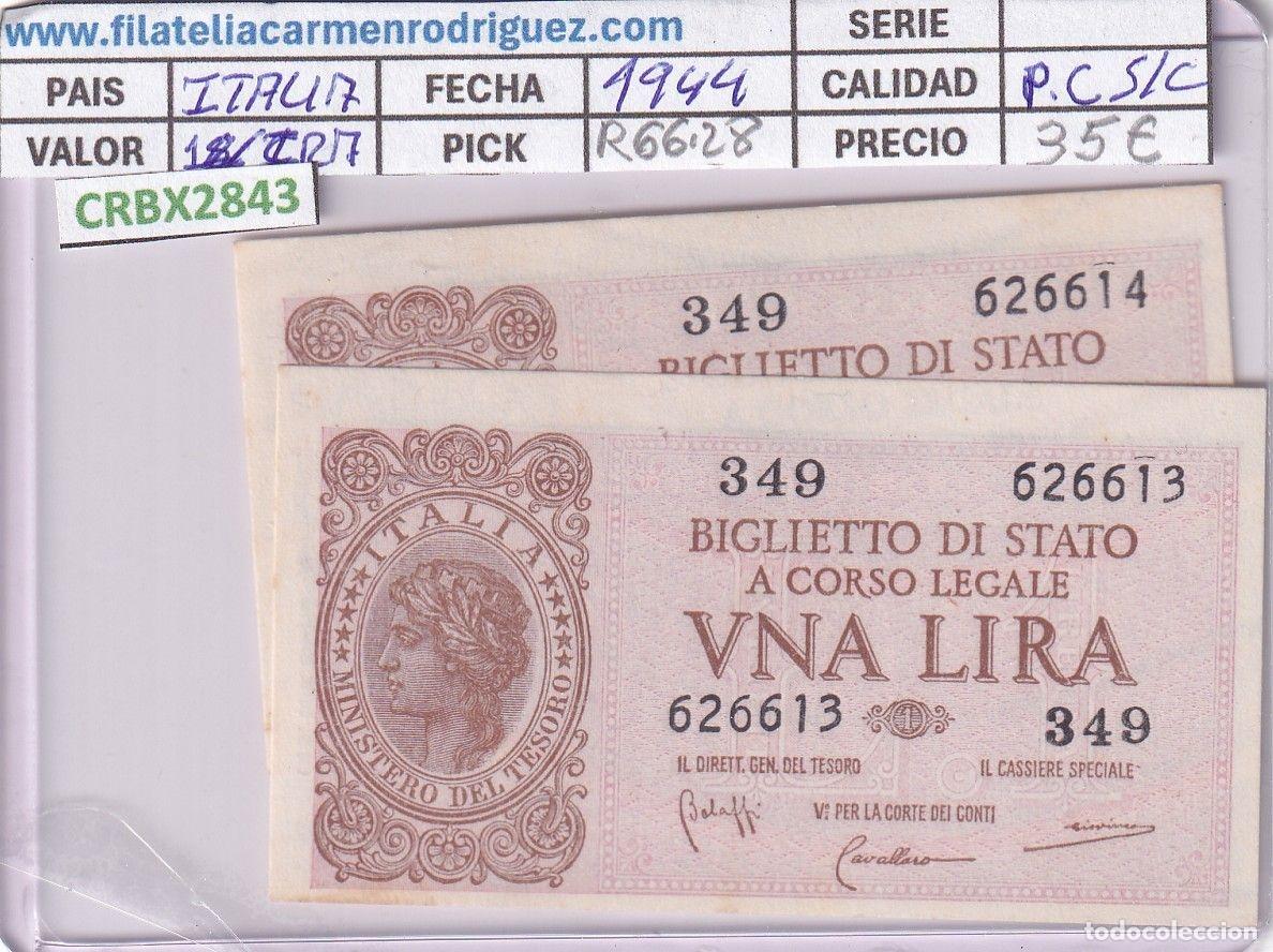 Billetes extranjeros: CRBX2843 PAREJA CORRELATIVA BILLETES ITALIA 1 LIRA 1944 SIN CIRCULAR