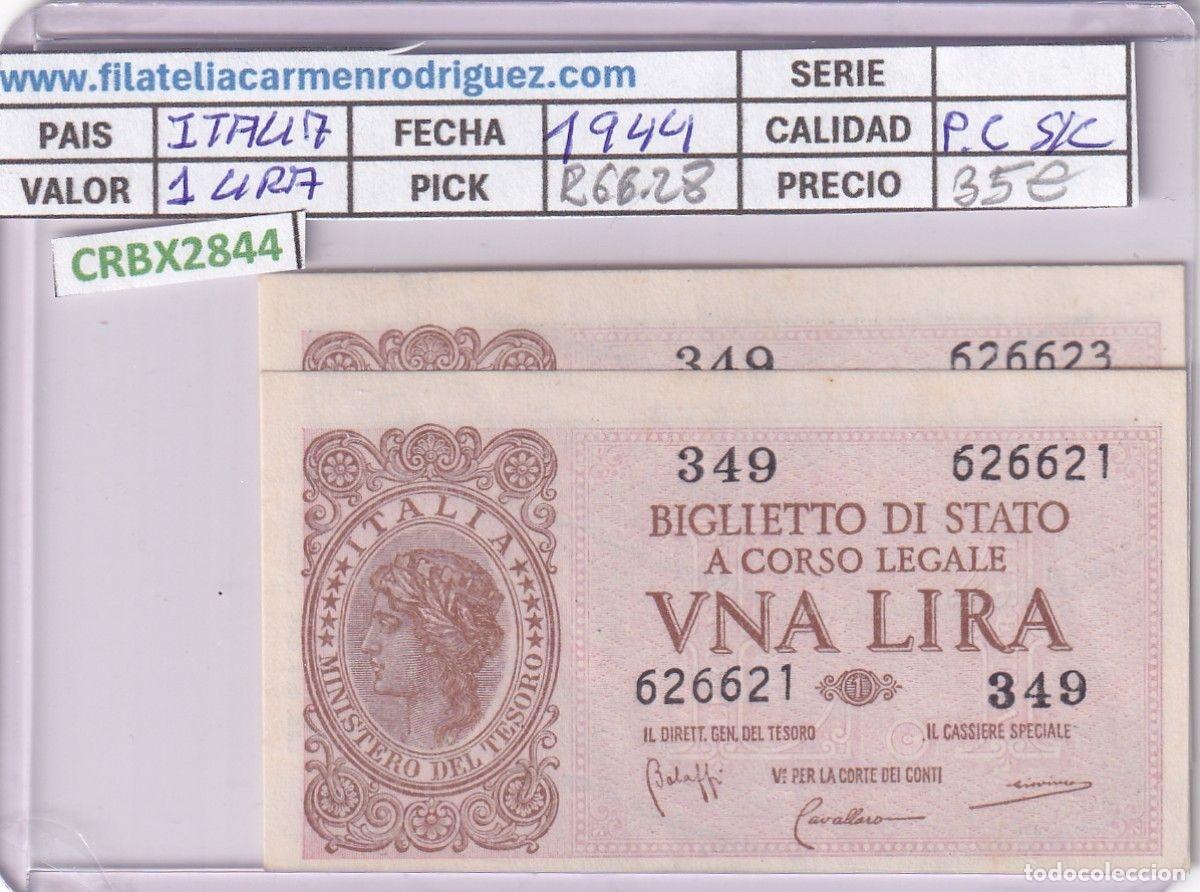 Billetes extranjeros: CRBX2844 PAREJA CORRELATIVA BILLETES ITALIA 1 LIRA 1944 SIN CIRCULAR