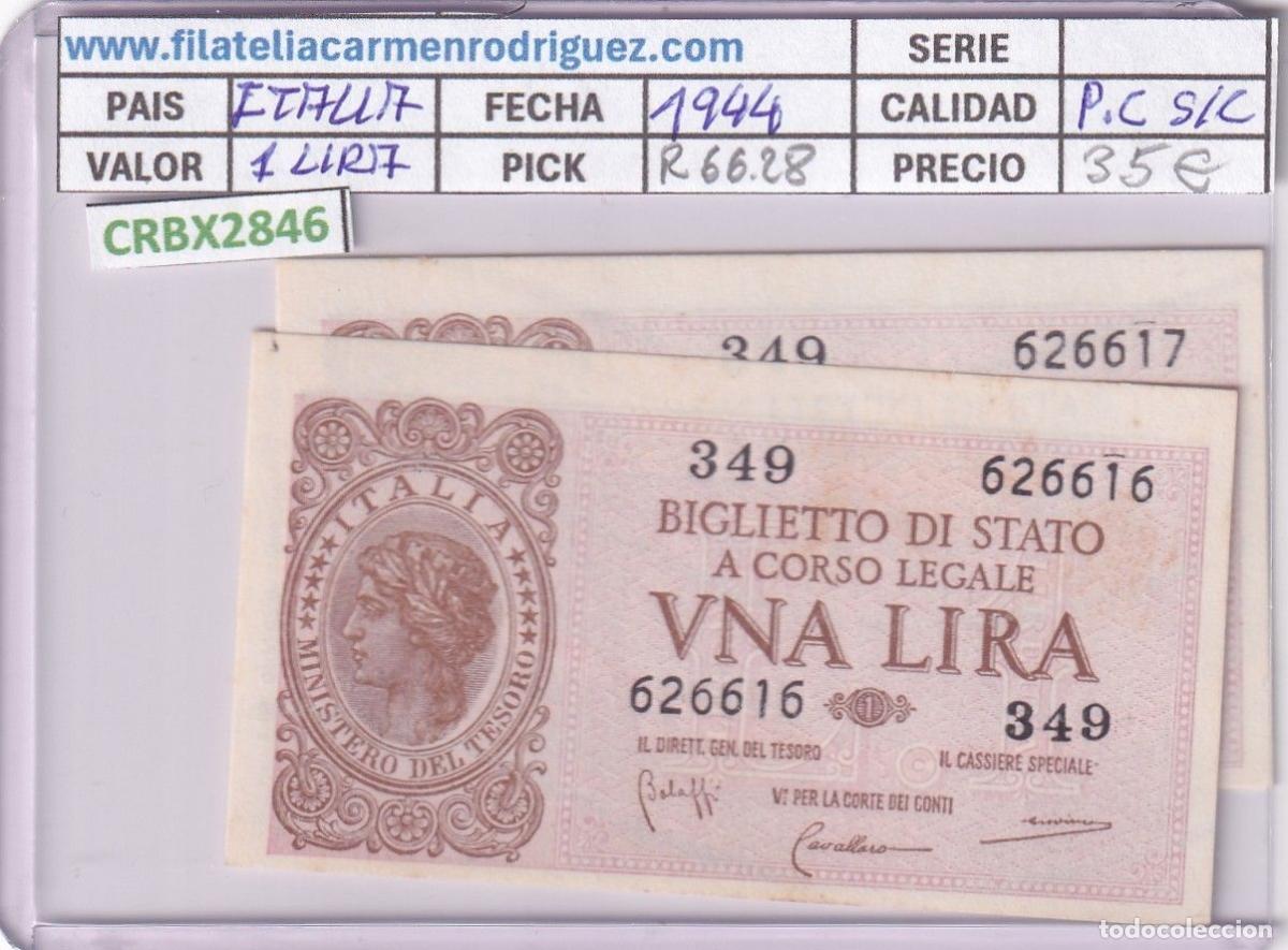 Banconote internazionali: CRBX2846 PAREJA CORRELATIVA BILLETES ITALIA 1 LIRA 1944 SIN CIRCULAR