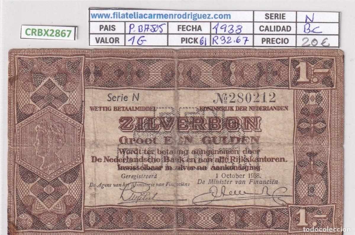 Billets internationaux: CRBX2867 BILLETE PAISES BAJOS 1 GULDEN 1938 P-61 BC