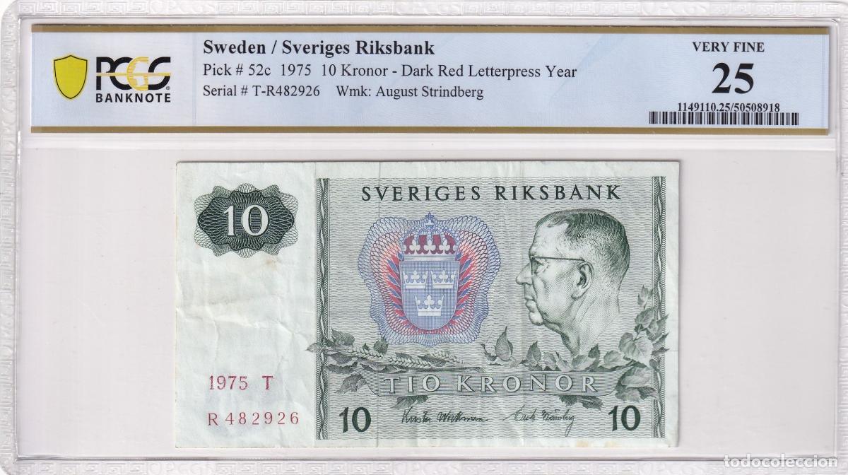 International Banknotes: CRPMG038 BILLETE ENCAPSULADO SUECIA 10 KRONER 1975 PCGS 25