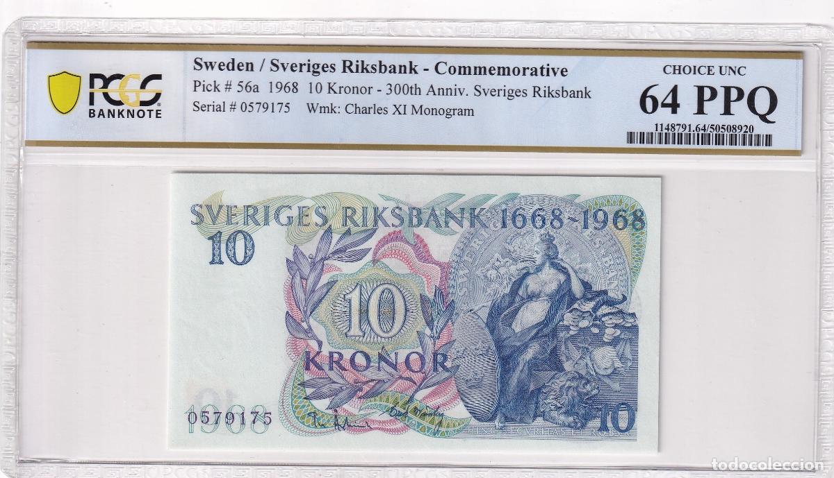 International Banknotes: CRPMG040 BILLETE ENCAPSULADO SUECIA 10 KRONER 1968 PCGS 64