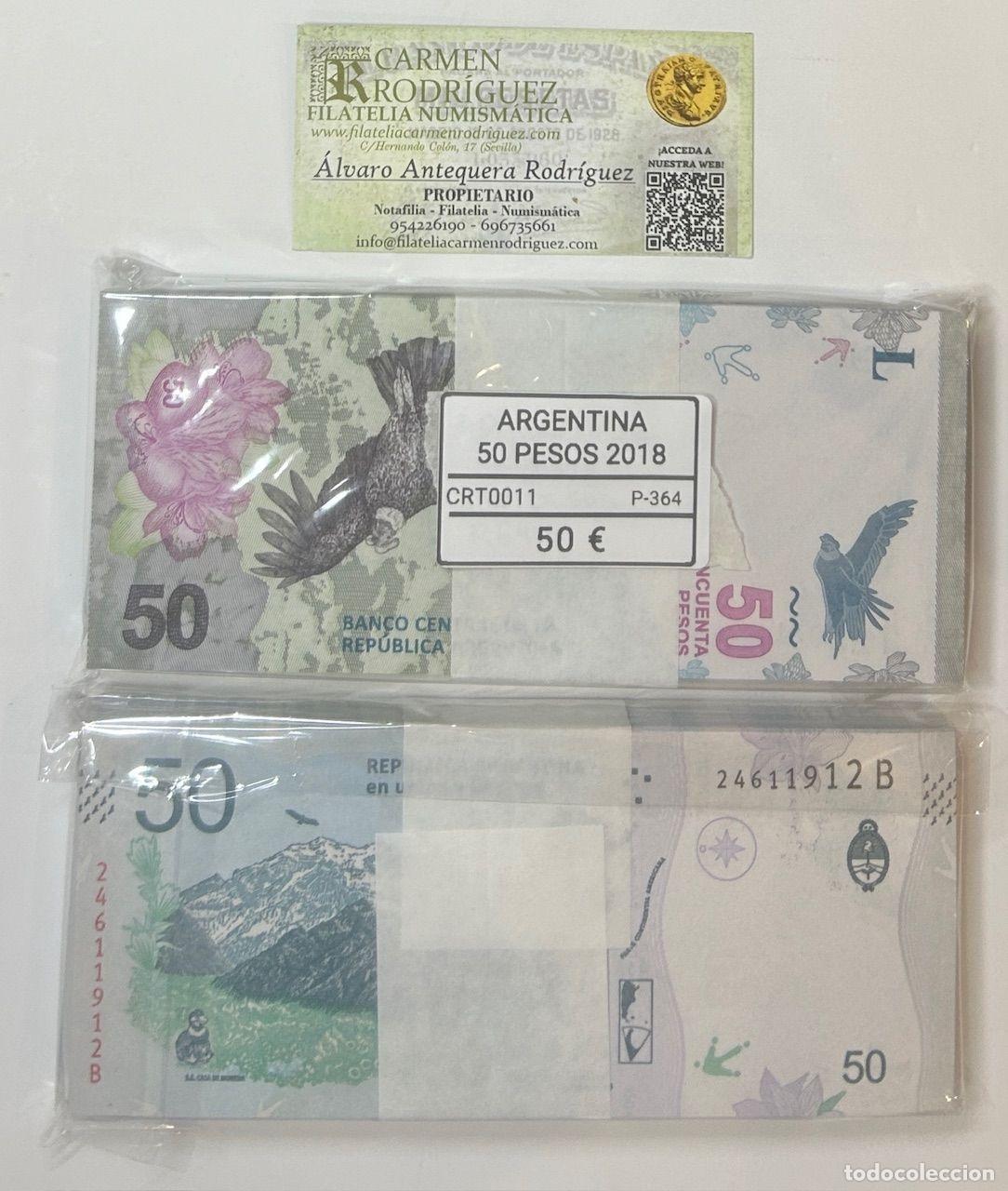 Notas Internacionais: CRT0011 TACO 100 BILLETES ARGENTINA 50 PESOS (CONDOR) 2018 P-364