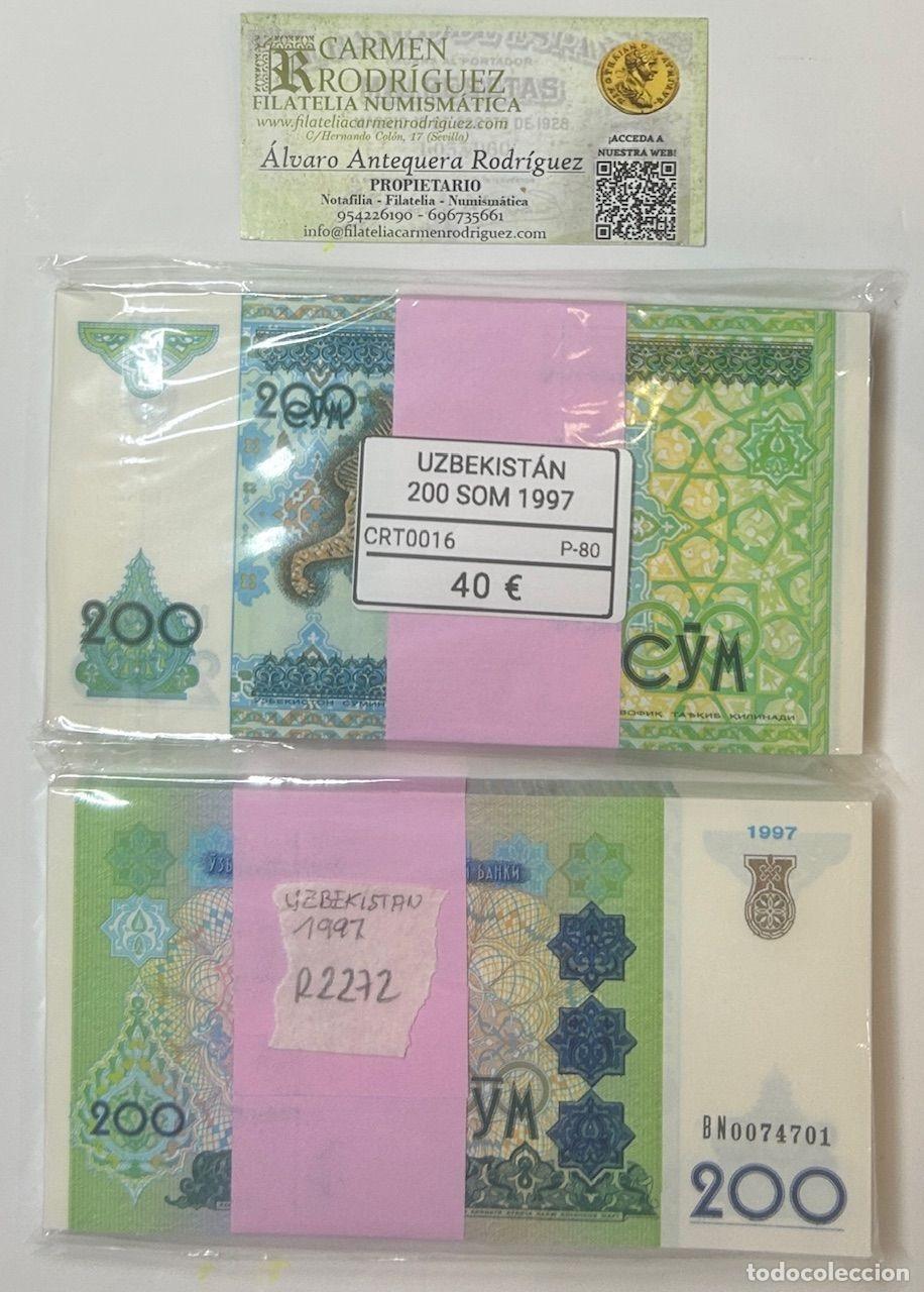 Notas Internacionais: CRT0016 TACO 100 BILLETES UZBEKISTAN 200 SOM 1997 P-80