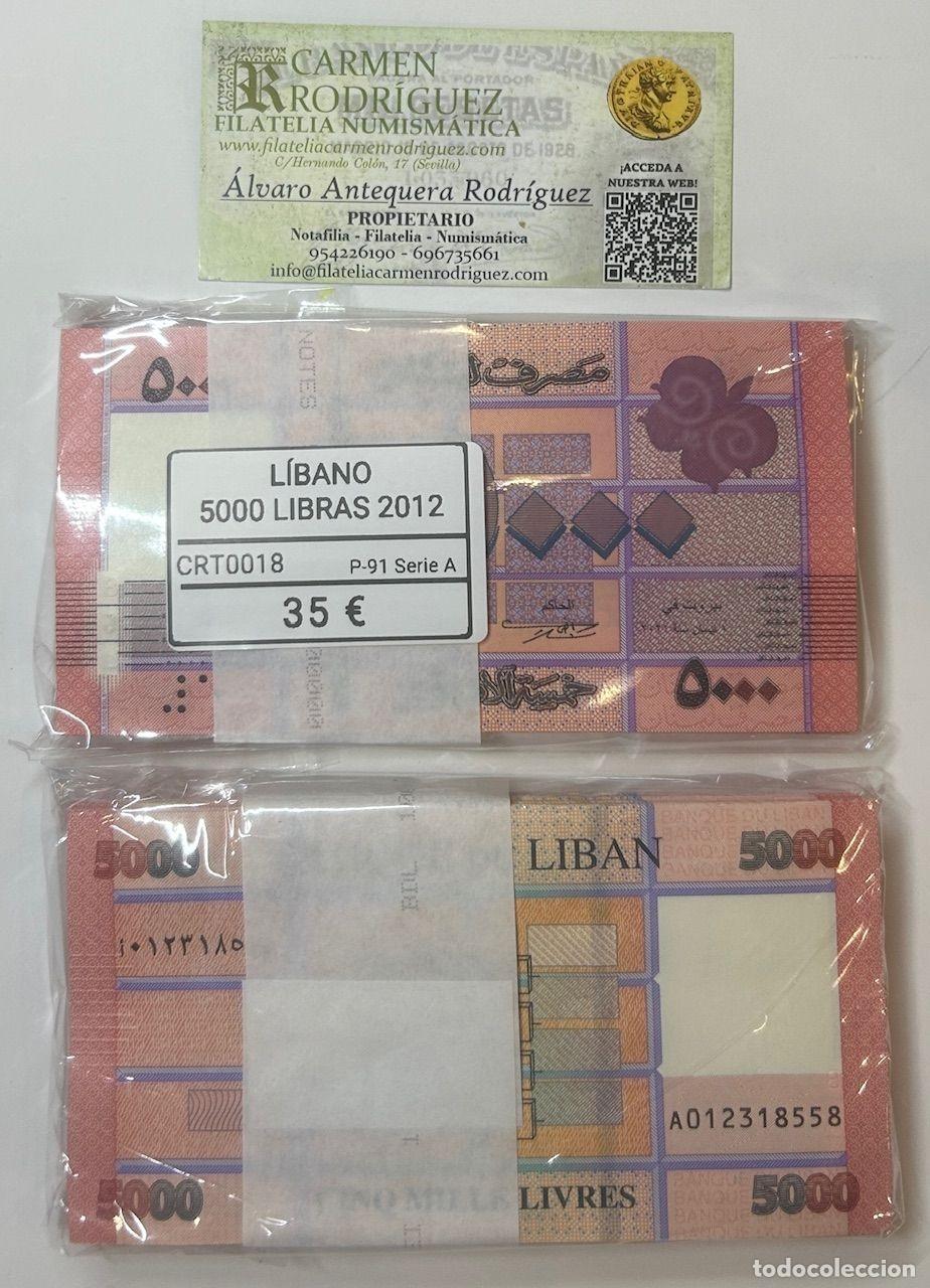 Notas Internacionais: CRT0018 TACO 100 BILLETES LIBANO 5000 LIBRAS 2012 P-91 SERIE A