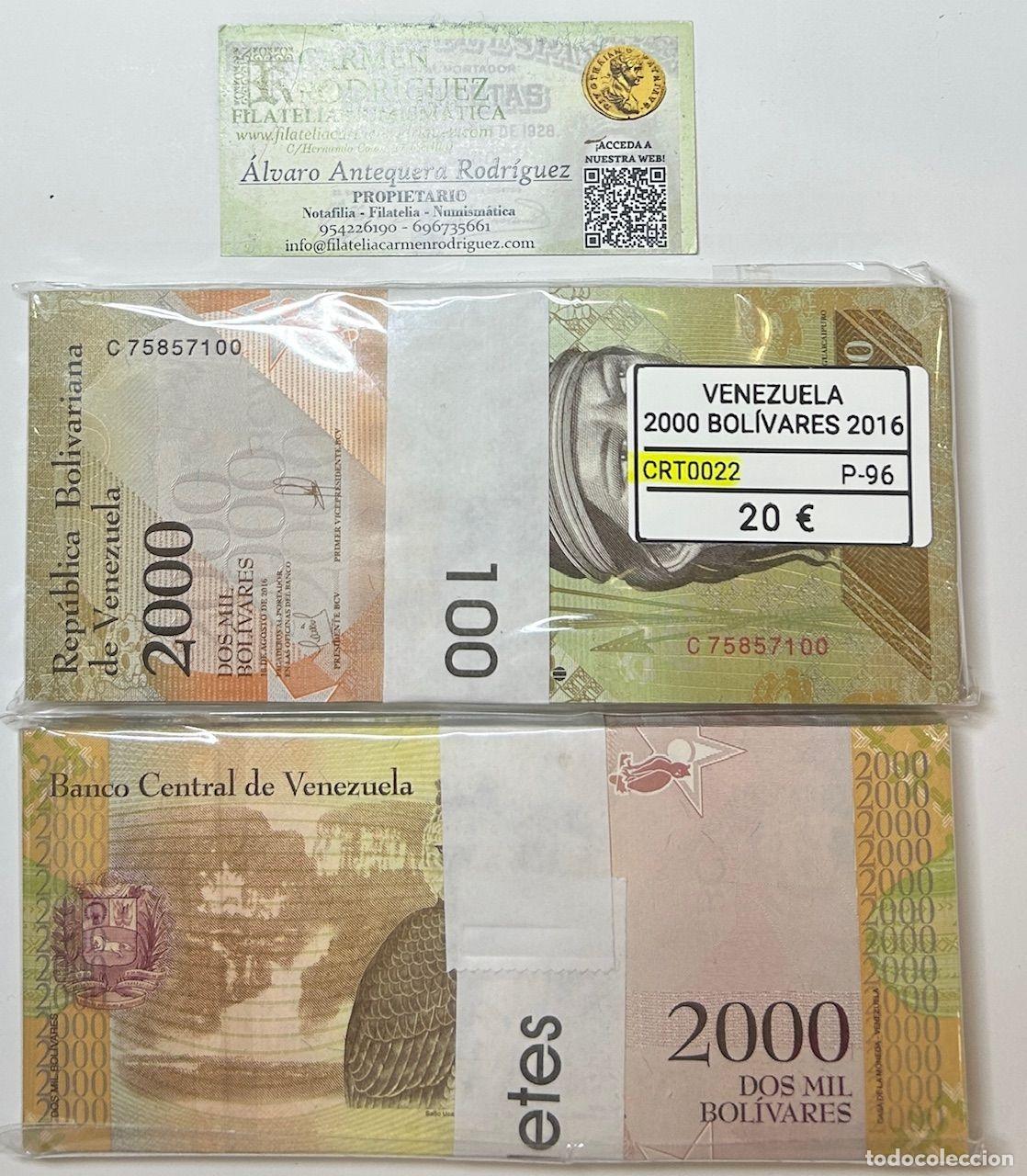Notas Internacionais: CRT0022 TACO 100 BILLETES VENEZUELA 2000 BOLIVARES 2016 P-96