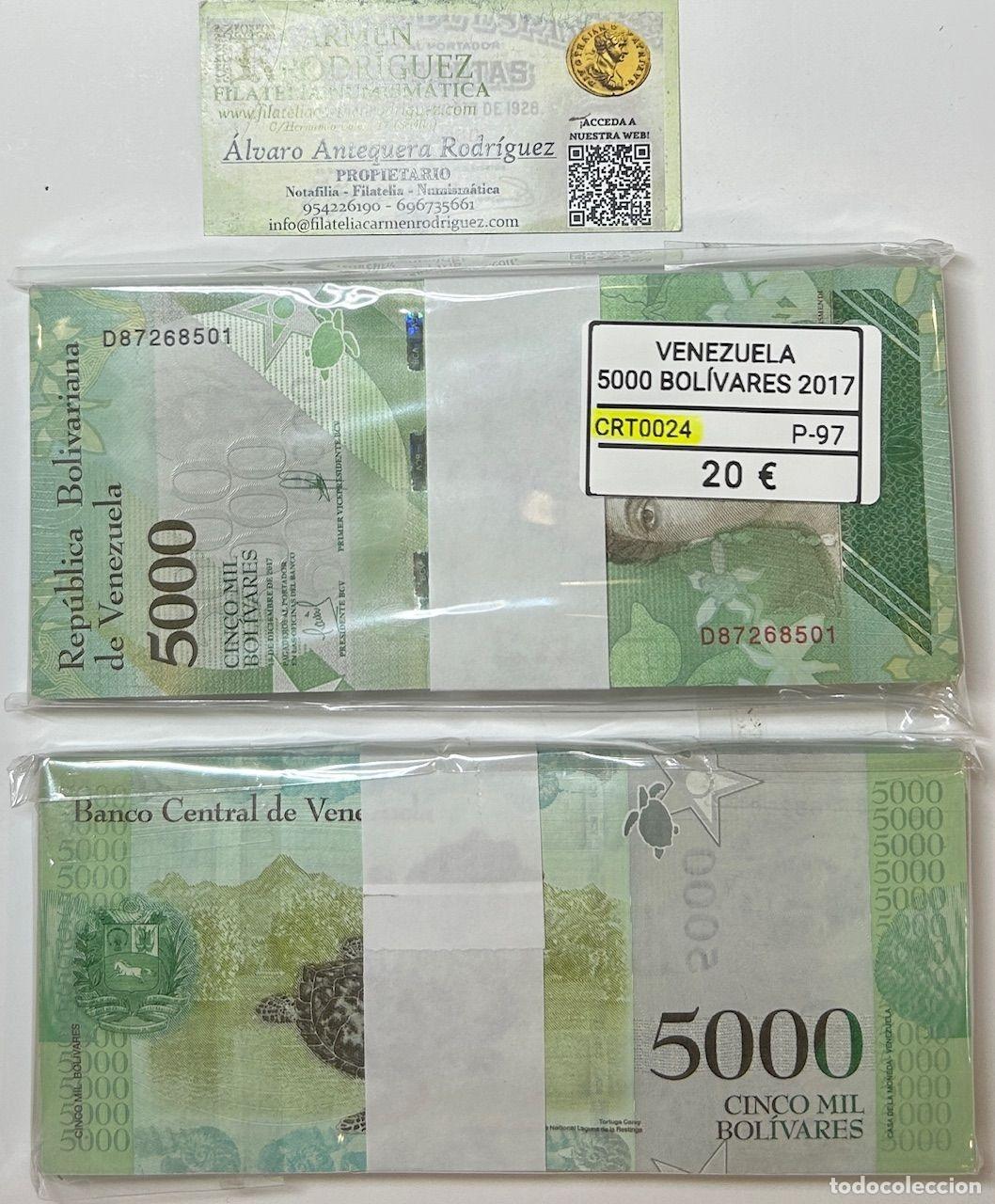 Notas Internacionais: CRT0024 TACO 100 BILLETES VENEZUELA 5000 BOLIVARES 2017 P-97