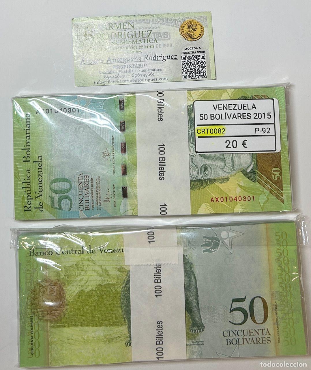 Banconote internazionali: CRT0082 TACO 100 BILLETES VENEZUELA 50 BOLIVARES 2015 P-92