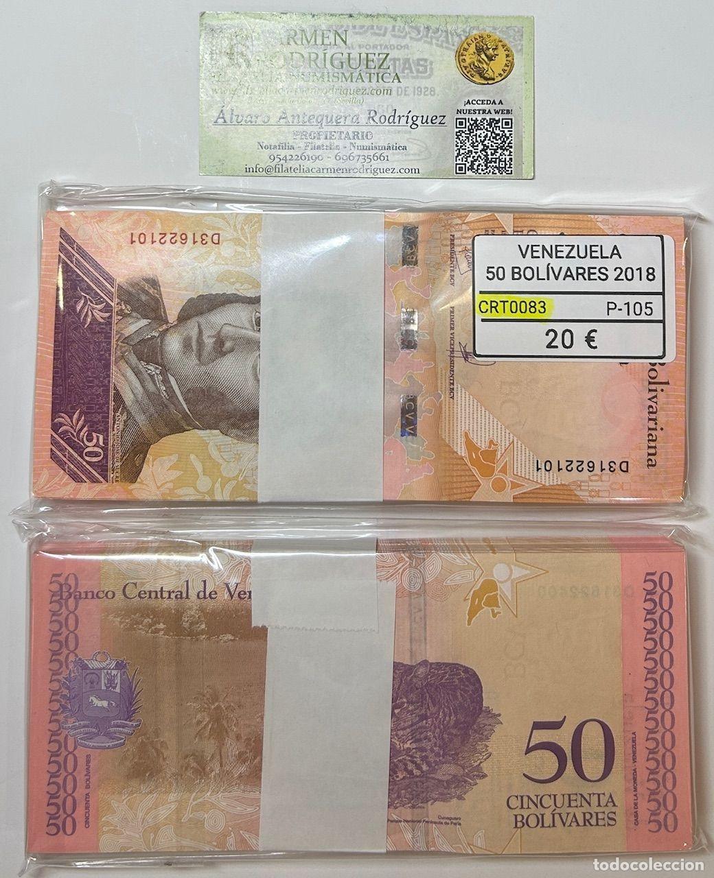 Banconote internazionali: CRT0083 TACO 100 BILLETES VENEZUELA 50 BOLIVARES 2018 P-105