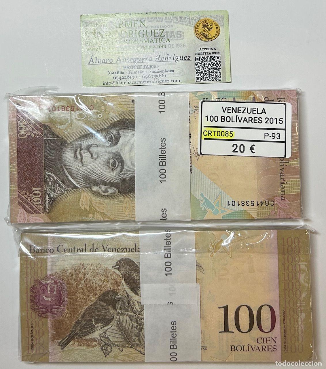 Banconote internazionali: CRT0085 TACO 100 BILLETES VENEZUELA 100 BOLIVARES 2015 P-93
