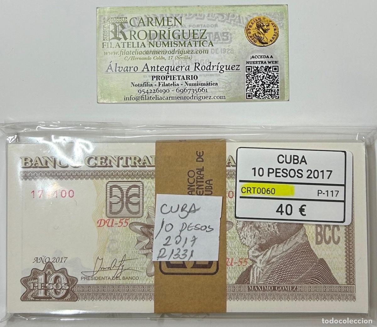 Notas Internacionais: CRT0060 TACO 100 BILLETES CUBA 10 PESOS 2017 P-117