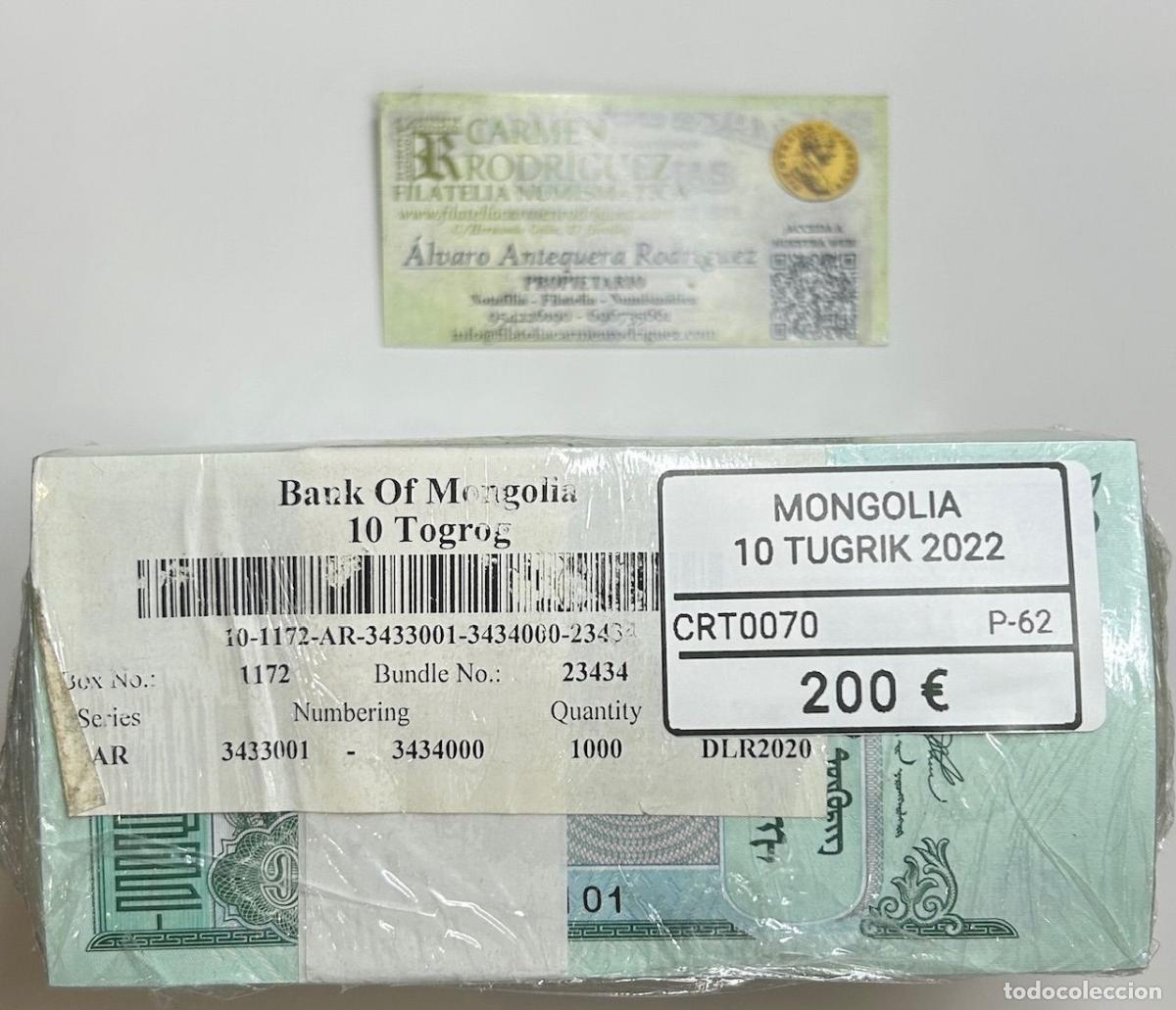 Notas Internacionais: CRT0070 TACO 100 BILLETES MONGOLIA 10 TUGRIK 2020 SERIE REEMPLAZO AR P-62