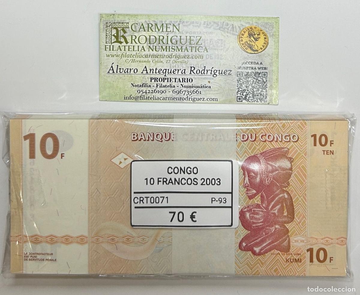 Notas Internacionais: CRT0071 TACO 100 BILLETES CONGO 10 FRANCOS 2003 P-93