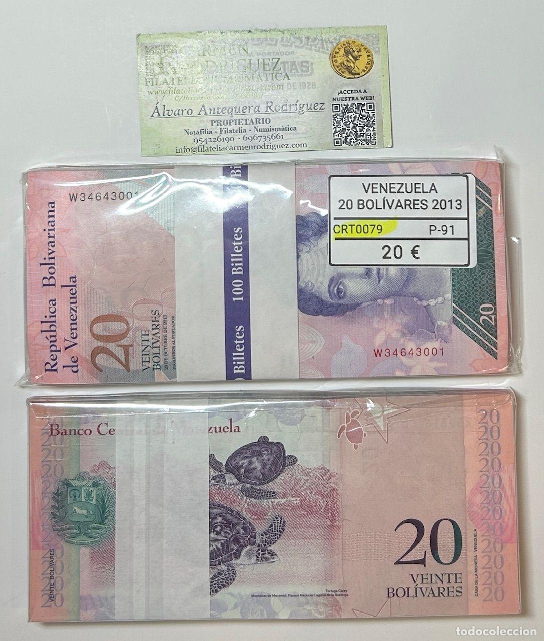 Notas Internacionais: CRT0079 TACO 100 BILLETES VENEZUELA 20 BOLIVARES 2013 P-91