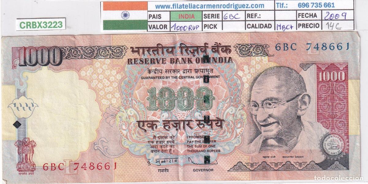 Internationale Banknoten: CRBX3223 BILLETE INDIA 1000 RUPIAS 2009 SERIE 6BC MBC+