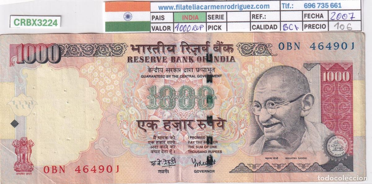 Internationale Banknoten: CRBX3224 BILLETE INDIA 1000 RUPIAS 2007 SERIE 0BN BC+