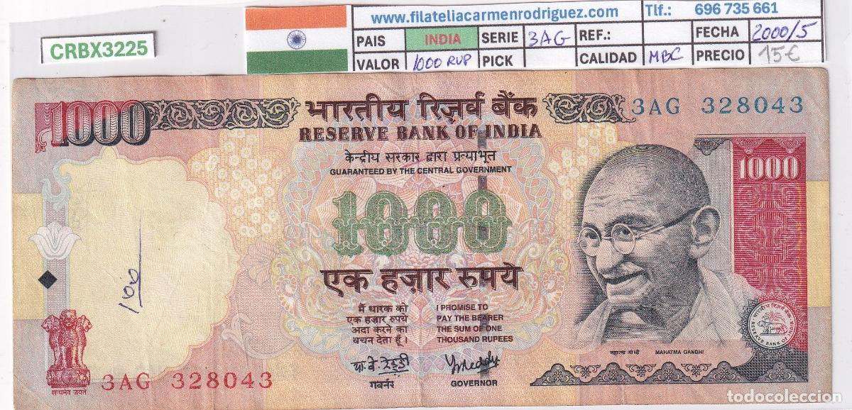 Internationale Banknoten: CRBX3225 BILLETE INDIA 1000 RUPIAS 2000-5 SERIE 3AG BC+