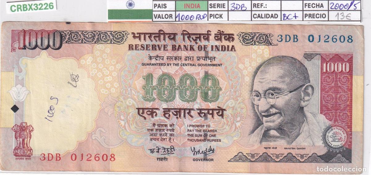 Internationale Banknoten: CRBX3226 BILLETE INDIA 1000 RUPIAS 2000-5 SERIE 3DB BC+