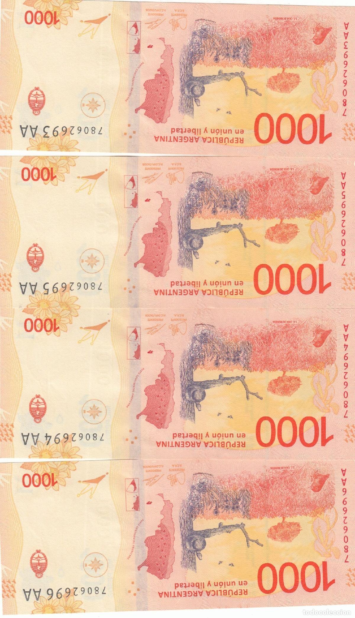 Banconote internazionali: CRBX0091 LOTE DE 4 BILLETES CORRELATIVOS ARGENTINA 1000 PESOS 2020 EBC 90