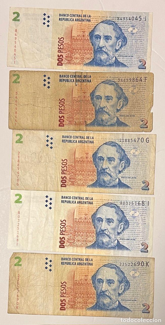 International Banknotes: CRBX3271 BILLETE LOTE 5 BILLETES ARGENTINA 2 PESOS USADOS