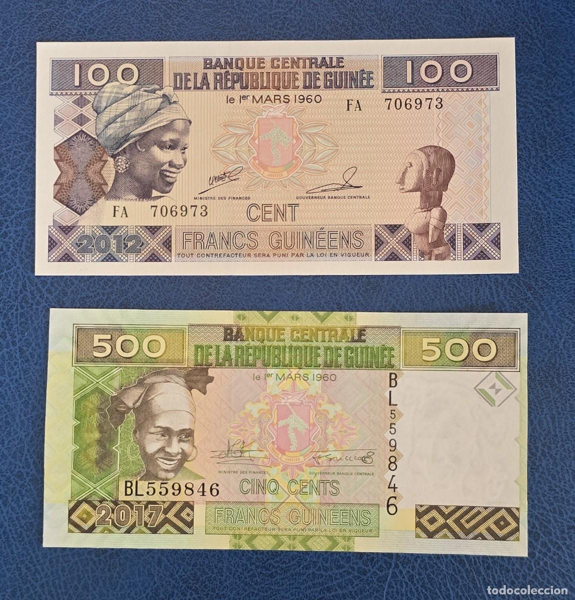 Billets internationaux: 2 BILLETE DE REPUBLICA GUINEE A&Ntilde;O 1960 - CIEN, QUINIENTOS FRANCOS