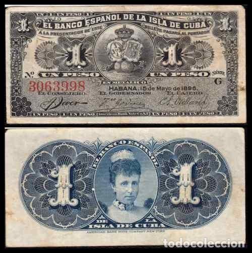 Billetes extranjeros: Cuba 1 Peso 15-5-1896 Pick 47a MBC+ (Imagen)