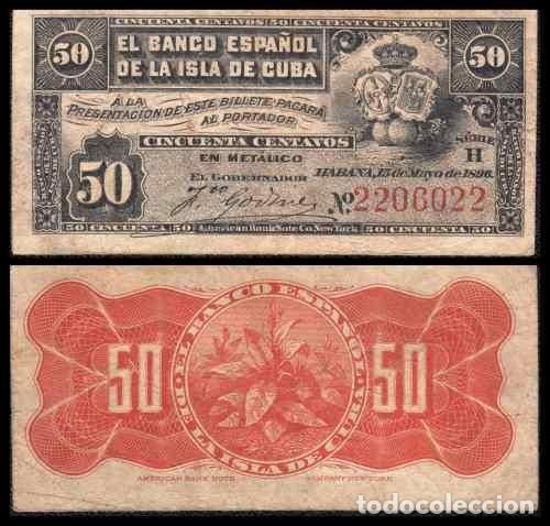 Billetes extranjeros: Cuba 50 Centavos 15-5-1896 Pick 46a MBC (Imagen)