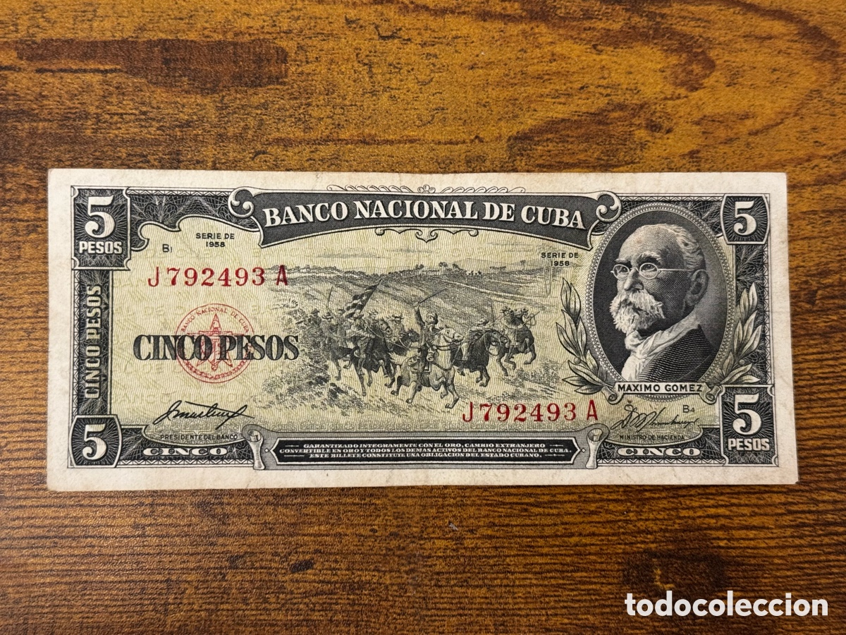 Billetes extranjeros: Billete de 5 pesos 1958 Cuba. Circulado